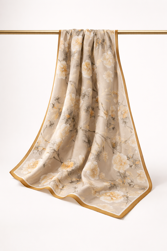 Golden Époque – Seidentuch in Beige mit goldener Bordüre