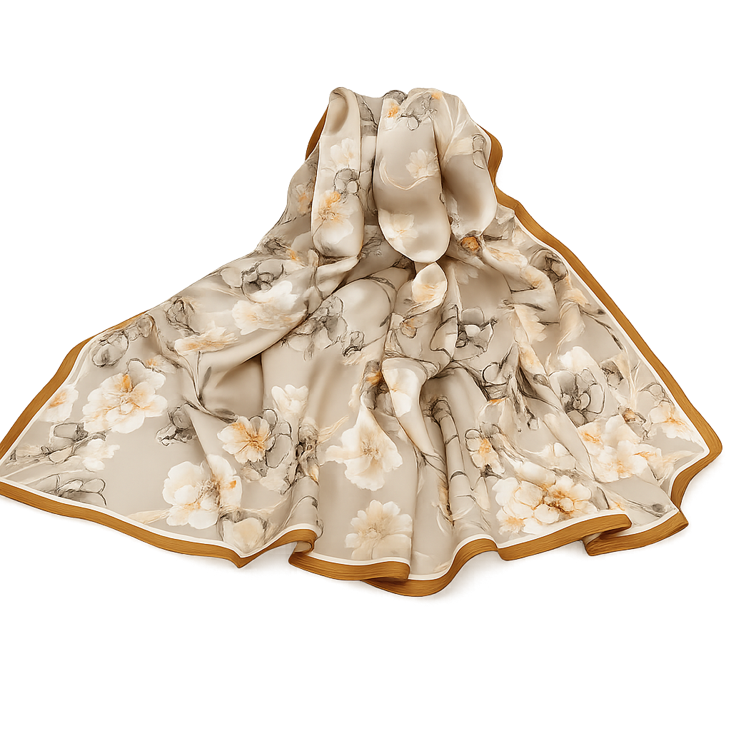 Golden Époque – Seidentuch in Beige mit goldener Bordüre