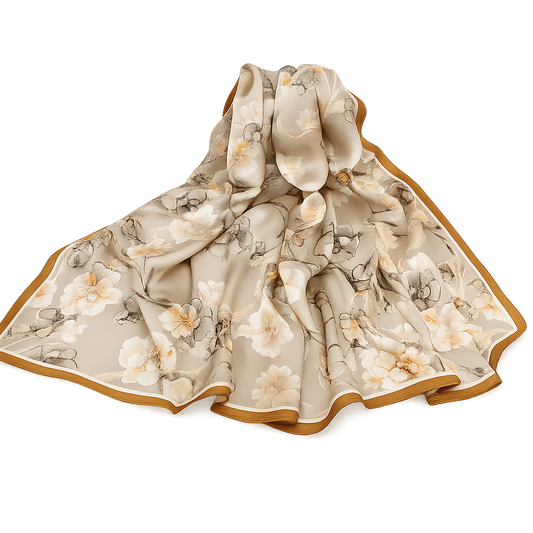 Golden Époque – Seidentuch in Beige mit goldener Bordüre