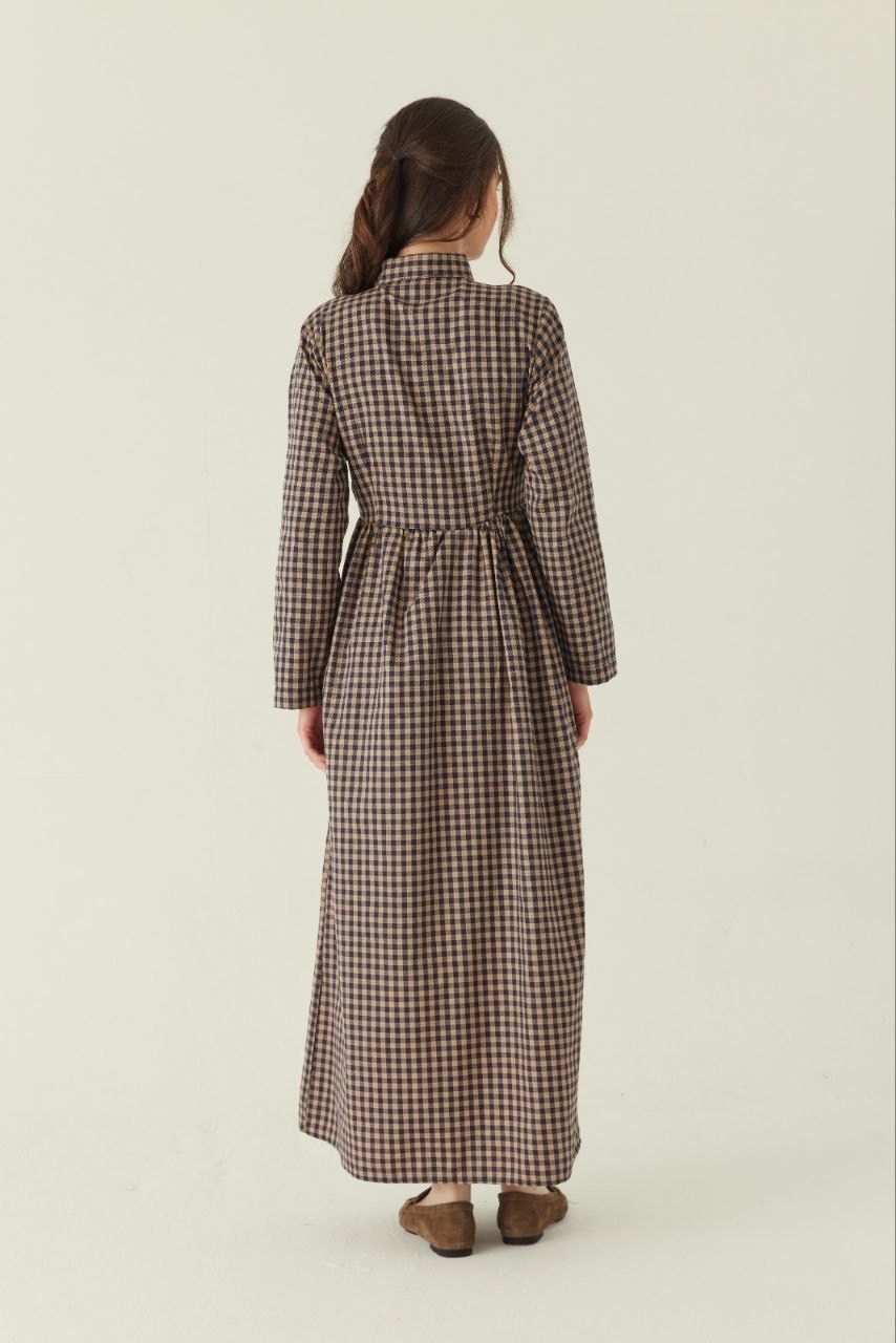 Kariertes Kleid aus Baumwollmischung in Braun