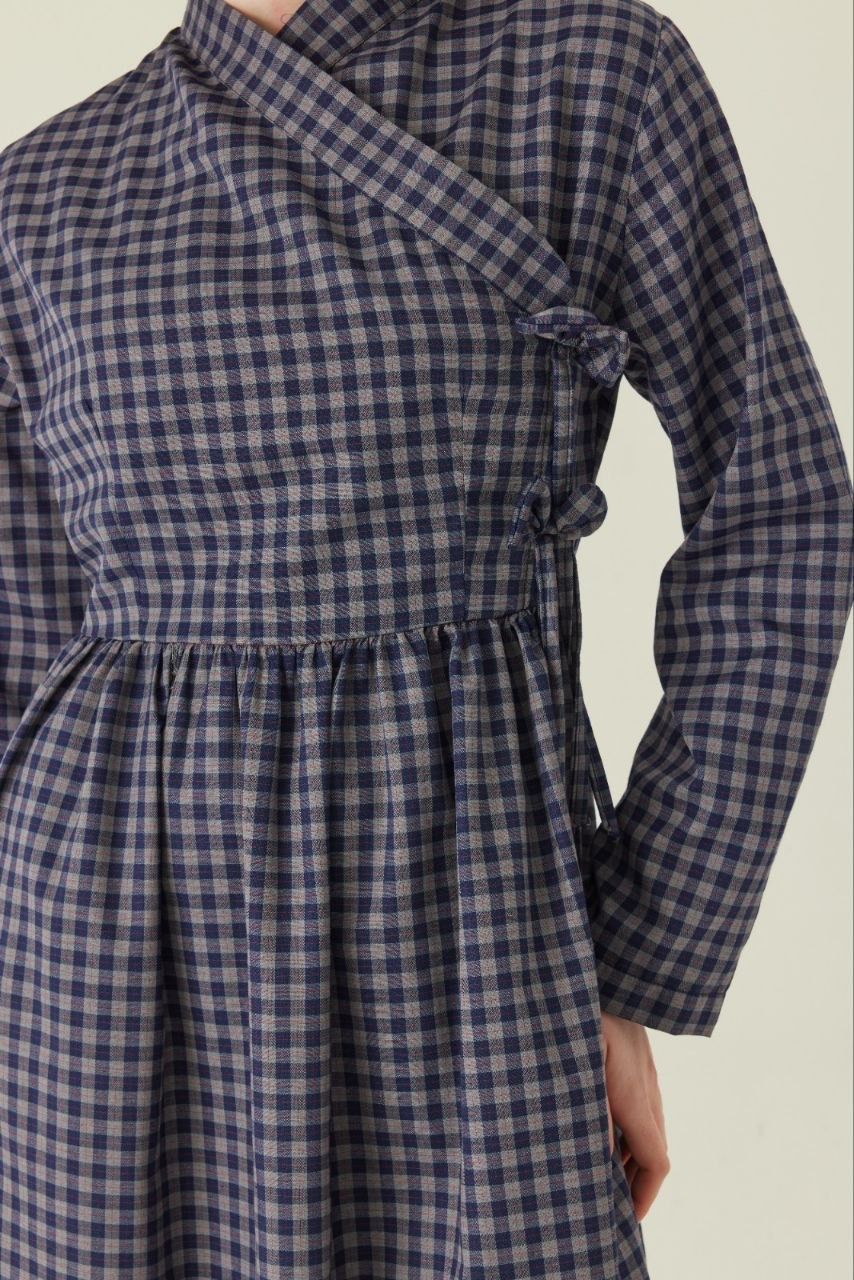 Kariertes Kleid aus Baumwollmischung in Braun