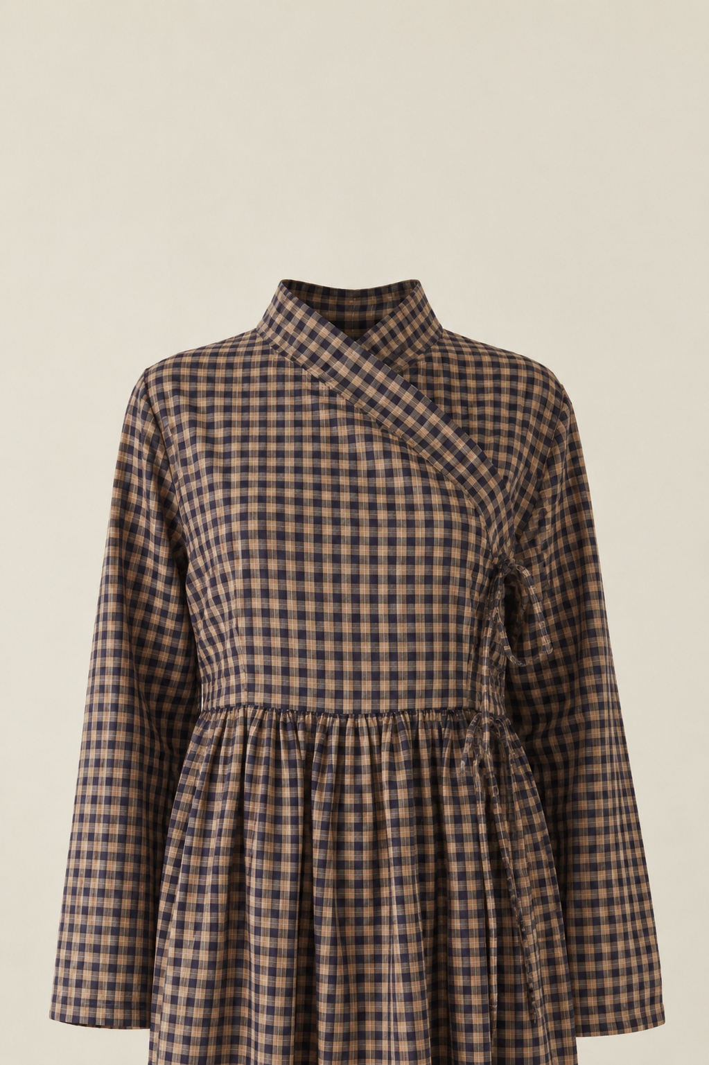 Kariertes Kleid aus Baumwollmischung in Braun