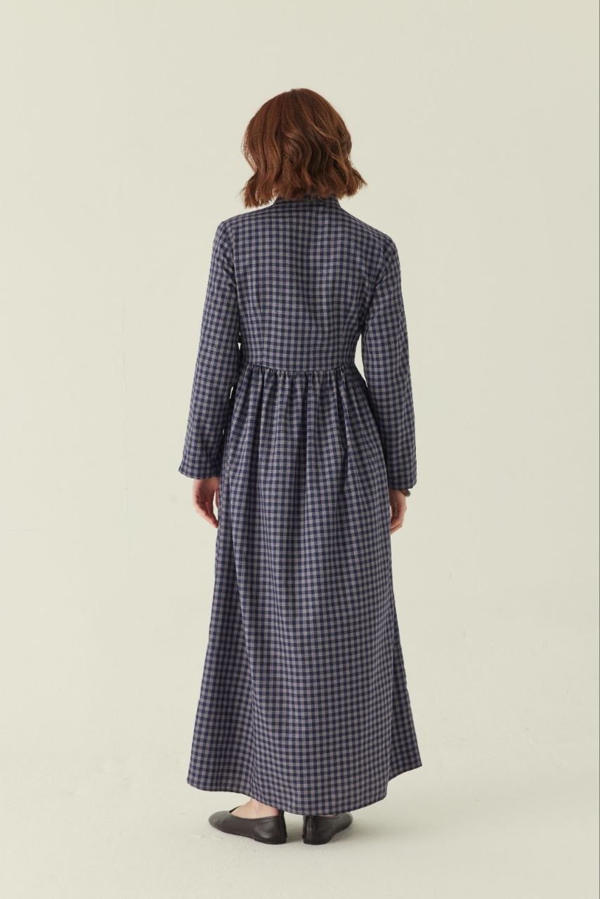 Kariertes Kleid aus Baumwollmischung in Blau