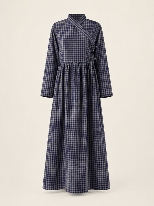 Kariertes Kleid aus Baumwollmischung in Blau