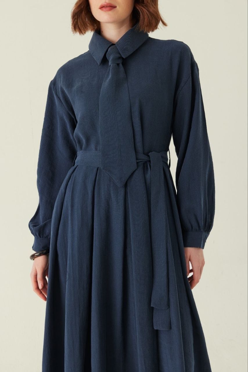 Maxikleid mit Krawattendetail aus Lyocell in Braun