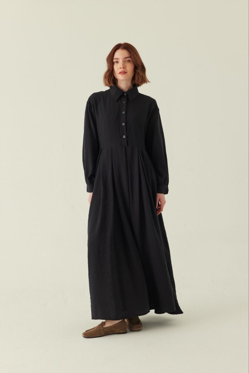Maxikleid mit Krawattendetail aus Lyocell in Braun