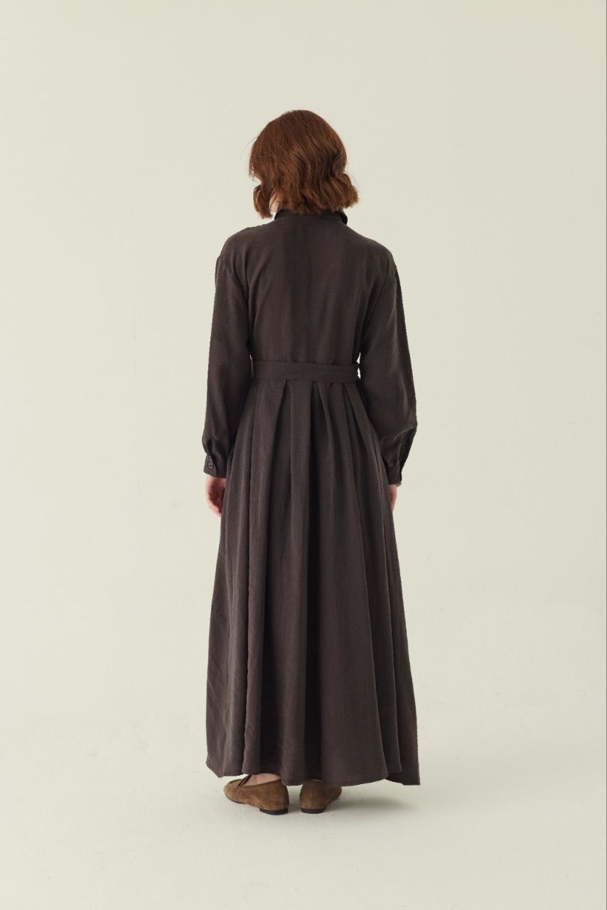 Maxikleid mit Krawattendetail aus Lyocell in Braun