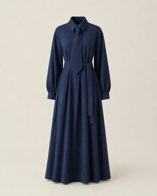 Maxikleid mit Krawattendetail aus Lyocell in Marineblau