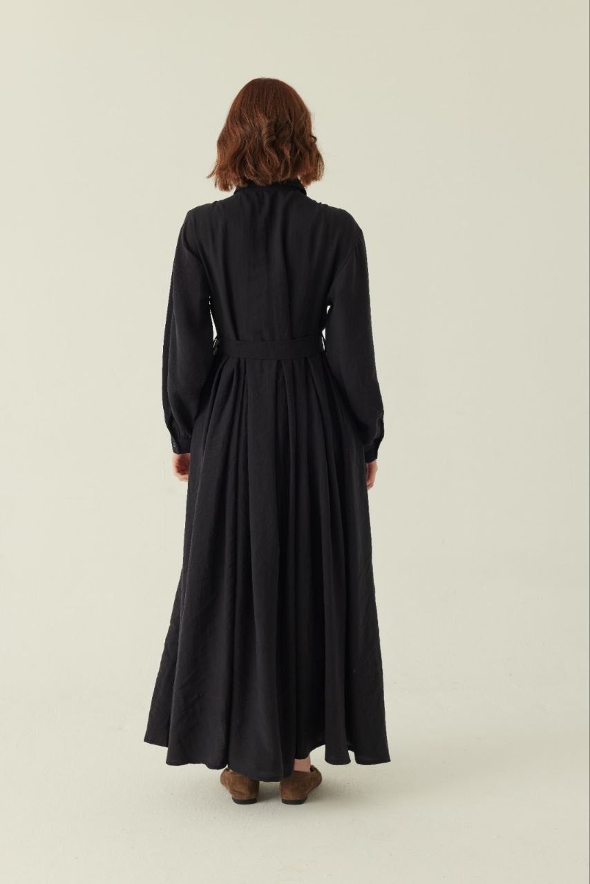 Maxikleid mit Krawattendetail aus Lyocell in Braun