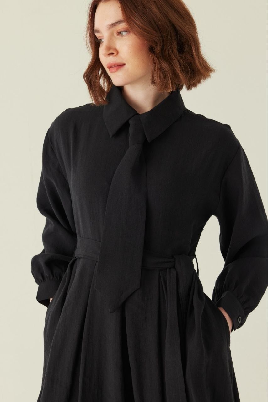 Maxikleid mit Krawattendetail aus Lyocell in Braun