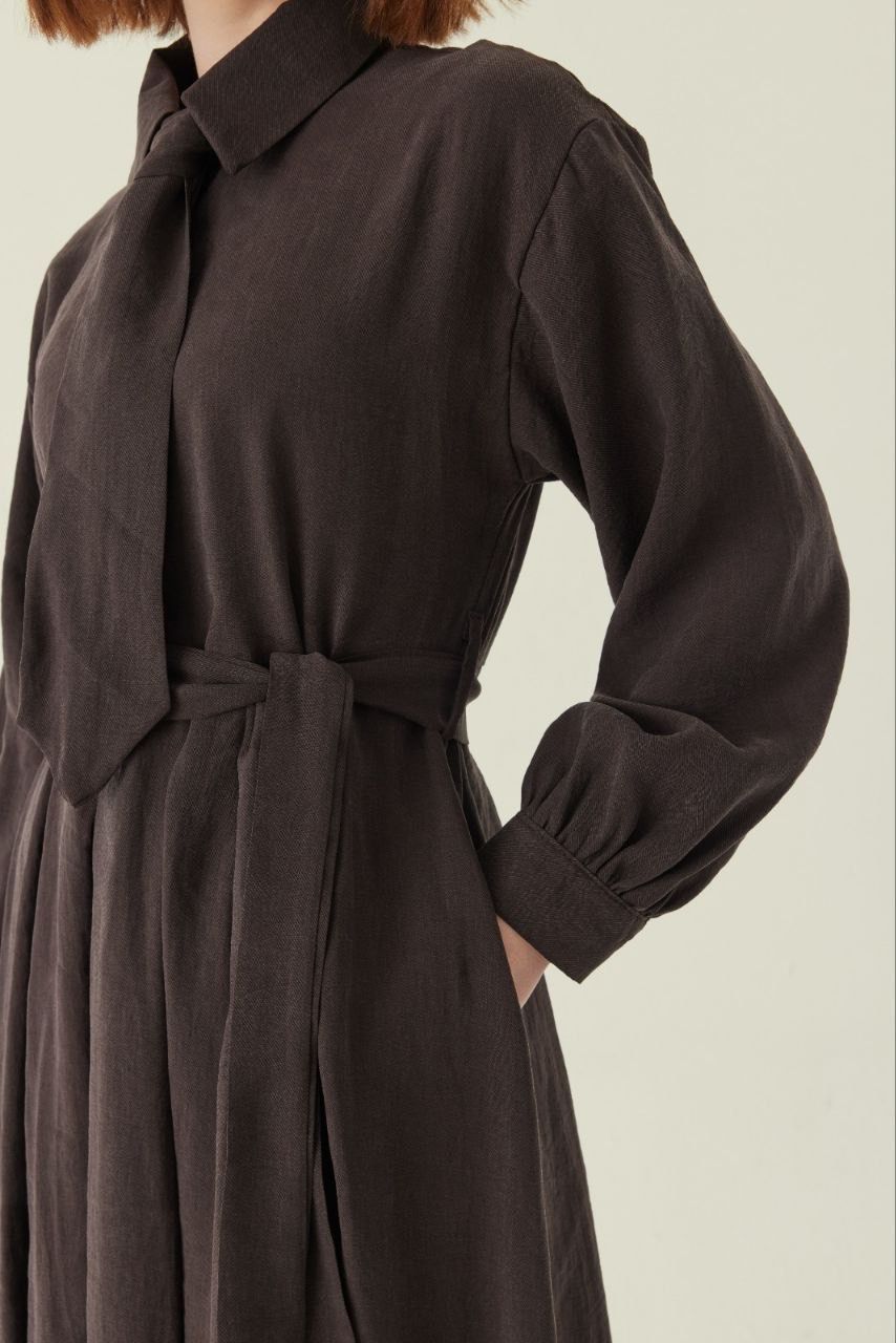 Maxikleid mit Krawattendetail aus Lyocell in Braun