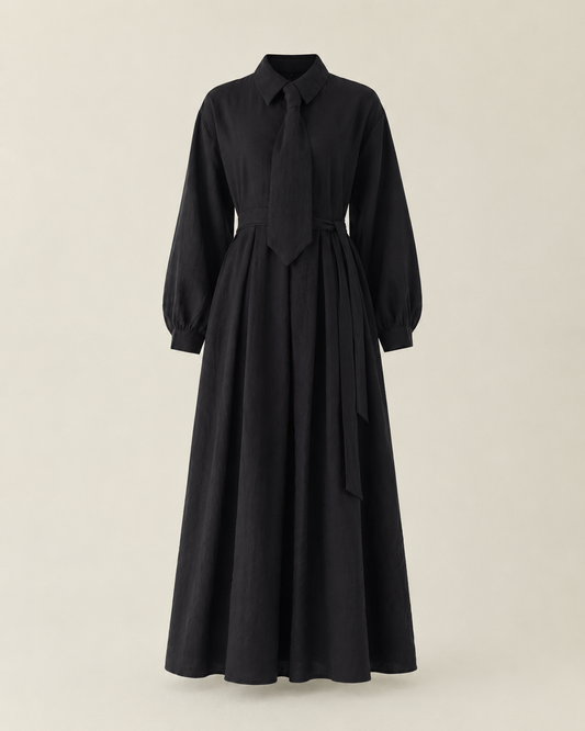 Maxikleid mit Krawattendetail aus Lyocell in Schwarz